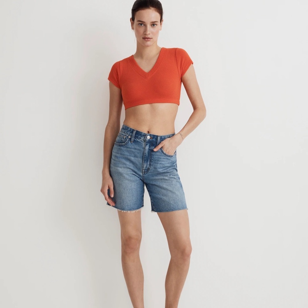 Madewell V-Neck Crop Tee Brilliant Tangerine Large